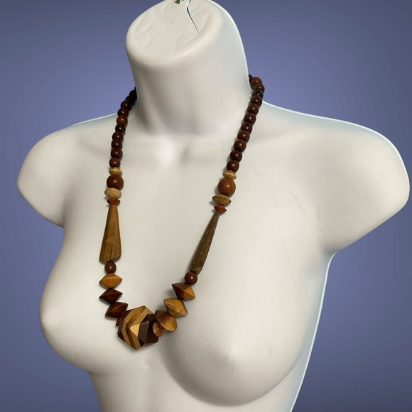 Vintage Chunky Wood Beads Necklace Boho Tribal Style - Picture 4 of 8